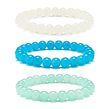 8mm Imitation Jade Glass Round Beads Stretch Bracelet for Girl Women BJEW-JB07179