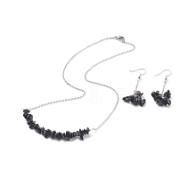Natural Obsidian Chips Beaded Jewelry Set SJEW-JS01231-01