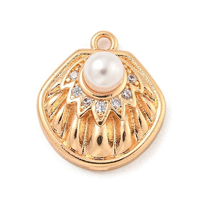 Beach Theme Brass Micro Pave Clear Cubic Zirconia Pendants KK-Z072-04KCG-01-1