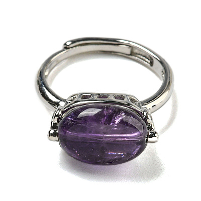 Oval Natural Amethyst Adjustable Rings RJEW-C087-04P-03-1