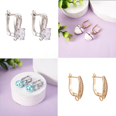 12Pcs 6 Style Brass Micro Pave Cubic Zirconia Hoop Earring Findings ZIRC-PJ0001-06-1