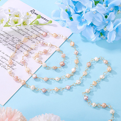 Handmade Cultured Freshwater Pearl Beaded Chains AJEW-TA0001-94-1