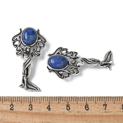 Angel Brass Natural Lapis Lazuli Pendants KK-D361-02AS-16-1