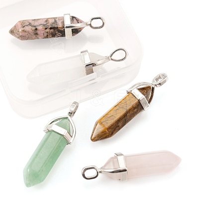 5Pcs 5 Style Natural Gemstone Pointed Pendants G-FS0001-26-1