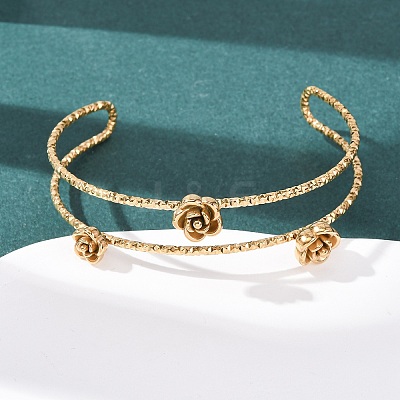 304 Stainless Steel Cuff Bangles for Women BJEW-P377-03G-1