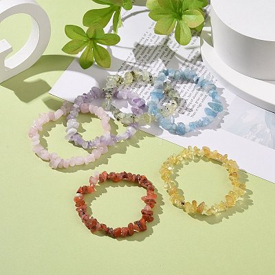 6Pcs 6 Style Natural Mixed Gemstone Chips Stretch Bracelets Set BJEW-JB08916-1