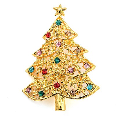 Christmas Theme Alloy Colorful Rhinestone Brooches JEWB-S022-02C-G-1