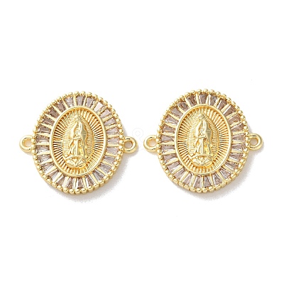 Rack Plating Brass Cubic Zirconia Virgin Mary Oval Connector Charms KK-C084-35A-G-1