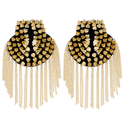 2Pcs Felt & CCB Plastic & Alloy & Iron Curb Chain Tassel Rivet Epaulettes AJEW-GA0010-65G-1