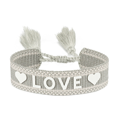 Silicone Word Love Pattern Braided Cord Bracelet with Polyester Tassels VALE-PW0001-032E-1