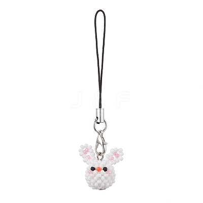 Rabbit Glass Seed Beads Charms Mobile Straps HJEW-MZ00120-1