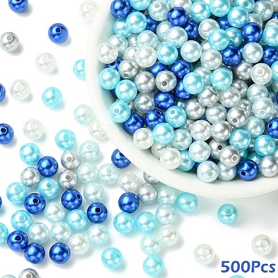 500Pcs 5 Colors Spray Painted ABS Plastic Imitation Pearl Beads OACR-YW0004-49A-1