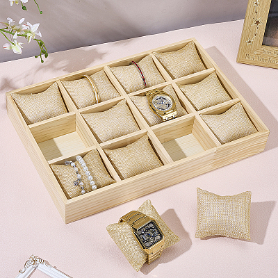 12 Grids Wood Watch Display Trays with Pillows BDIS-WH0008-18-1