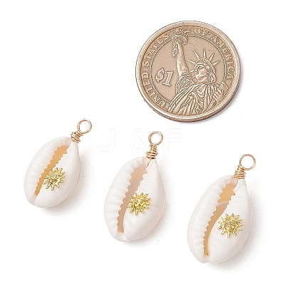 Copper Wire Wrapped Natural Cowrie Shell Pendants PALLOY-JF03554-06-1
