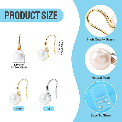 2 Pairs 2 Colors Brass Natural Pearl Dangle Earrings PEAR-TA0001-52-1
