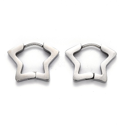 Tarnish Resistant 304 Stainless Steel Star Huggie Hoop Earrings STAS-J033-07P-1
