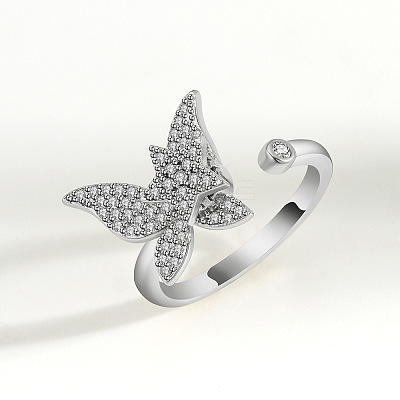 Brass Micro Pave Cubic Zirconia Rotating Cuff Rings for Women FS-WG7CCCF-02-1