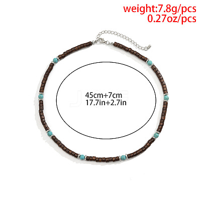 Round Synthetic Turquoise & Wood Heishi Beaded Necklaces for Men FS-WG6A9BE-01-1