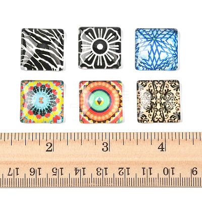 20Pcs Printed Glass Square Cabochons GGLA-FS0001-18-1
