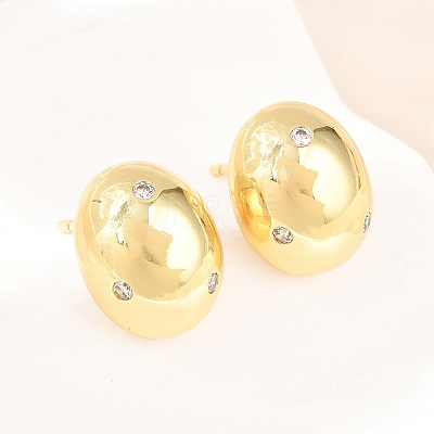 Oval Brass Micro Pave Cubic Zirconia Stud Earrings EJEW-Z164-17G-01-1