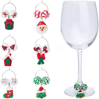 6Pcs Christmas Wood Wine Glass Charms AJEW-SC00009-1