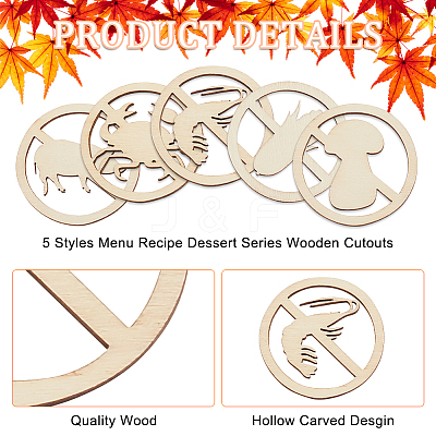 100Pcs 5 Styles Unfinished Wooden Cutouts WOOD-OC0002-88-1