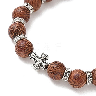 Natural Dracaena Drac Wood Round Beadeed Stretch Bracelets Sets for Men Women BJEW-JB12355-01-1