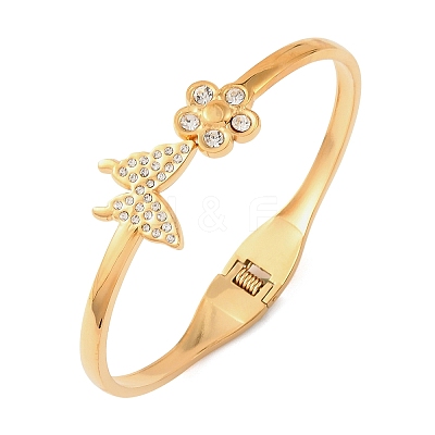 304 Stainless Steel Micro Pave Clear Cubic Zirconia Hinged Bangles for Women SA-C001-05G-1