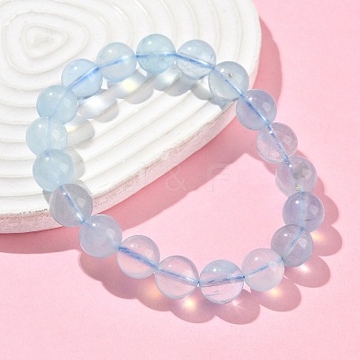 Natural Aquamarine Round Bead Stretch Bracelets for Men Women BJEW-U034-01B-01-1