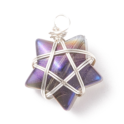 Wire Wrapped Electroplate Glass Charms PALLOY-JF01649-02-1