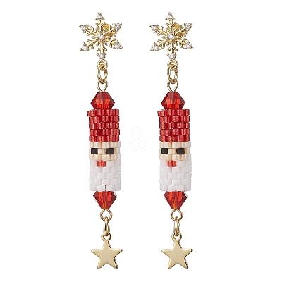 Christmas Theme Brass Clear Cubic Zirconia Dangle Stud Earrings EJEW-MZ00552-01-1