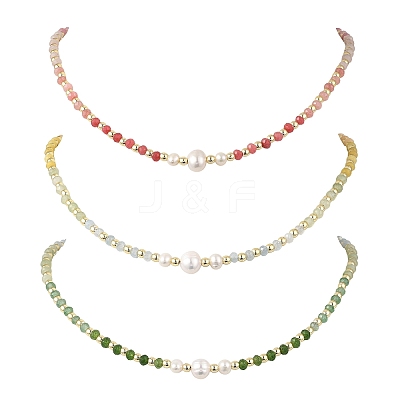 Gradient Color Gemstone & Natural Cultured Freshwater Pearl Beaded Necklaces NJEW-JN06316-1