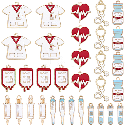 32Pcs 8 Styles Medical Theme Alloy Enamel Pendants ENAM-SC0007-59-1