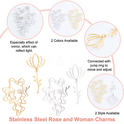 8Pcs 2 Style 201 Stainless Steel Pendants STAS-DC0001-02-1