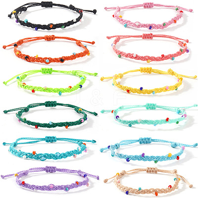 12Ps Glass Beads Braided Bead Bracelets TN6908-13-1