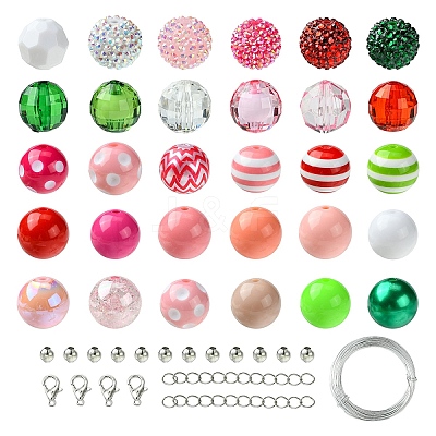 DIY Round Acrylic & Striped Resin Beads Pendants Making Kits DIY-YW0010-21A-1