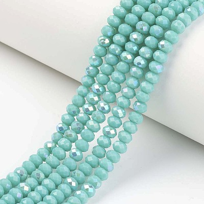Electroplate Opaque Solid Color Glass Beads Strands EGLA-A034-P6mm-L15-1