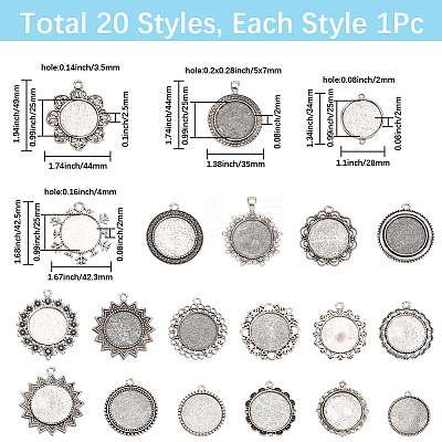 20Pcs 20 Style Alloy Pendant Cabochon Settings FIND-SC0015-93-1