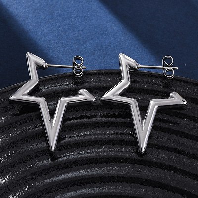 304 Stainless Steel Star Stud Earrings EJEW-B108-17P-1