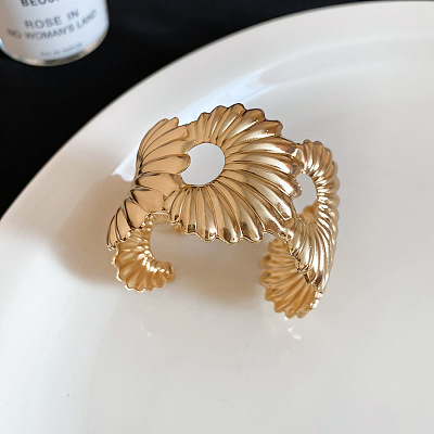 Iron Textured Flower Wide Open Cuff Bangles for Women WG3AE9E-01-1