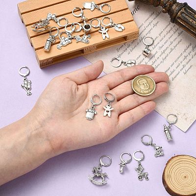 20Pcs 10 Styles Mixed Shapes Alloy Pendant Locking Stitch Markers HJEW-CJ00040-1