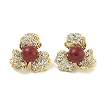 Rack Plating Brass Micro Pave Clear Cubic Zirconia Stud Earrings EJEW-H014-13G-02-1