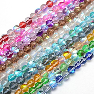 Synthetic Moonstone Beads Strands G-F143-6mm-M-1