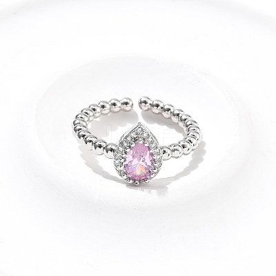 Teardrop Brass Micro Pave Cubic Zirconia Cuff Bangles & Rings Sets for Women SJEW-R002-04P-02-1