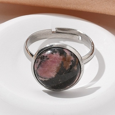 Half Round Natural Rhodonite Finger Rings RJEW-M062-01P-07-1