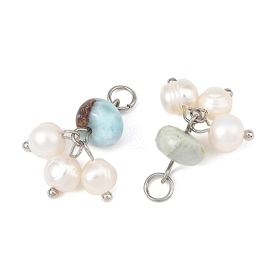 Natural Larimar & Natural Cultured Freshwater Pearl Pendants PALLOY-JF06004-1