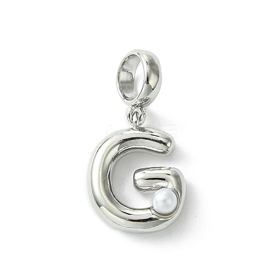 Rack Plating Brass with ABS Plastic Pearl European Dangle Charms KK-G501-02G-P-1