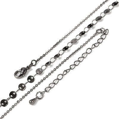 Brass Cable & Flat Sequin Chains Necklaces for Women NJEW-D302-40B-1