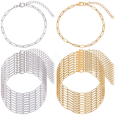 20Pcs 2 Colors 304 Stainless Steel Paperclip Chains Bracelets BJEW-BM0001-01-1