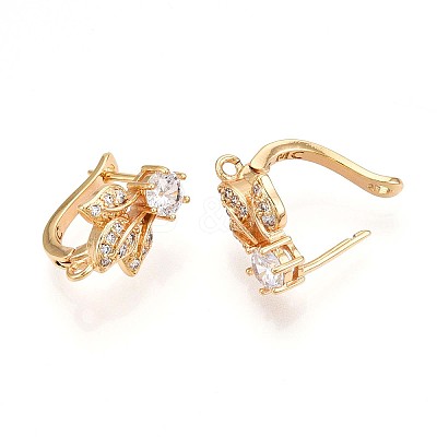 Brass Micro Pave Cubic Zirconia Hoop Earring Finding KK-N261-34G-1